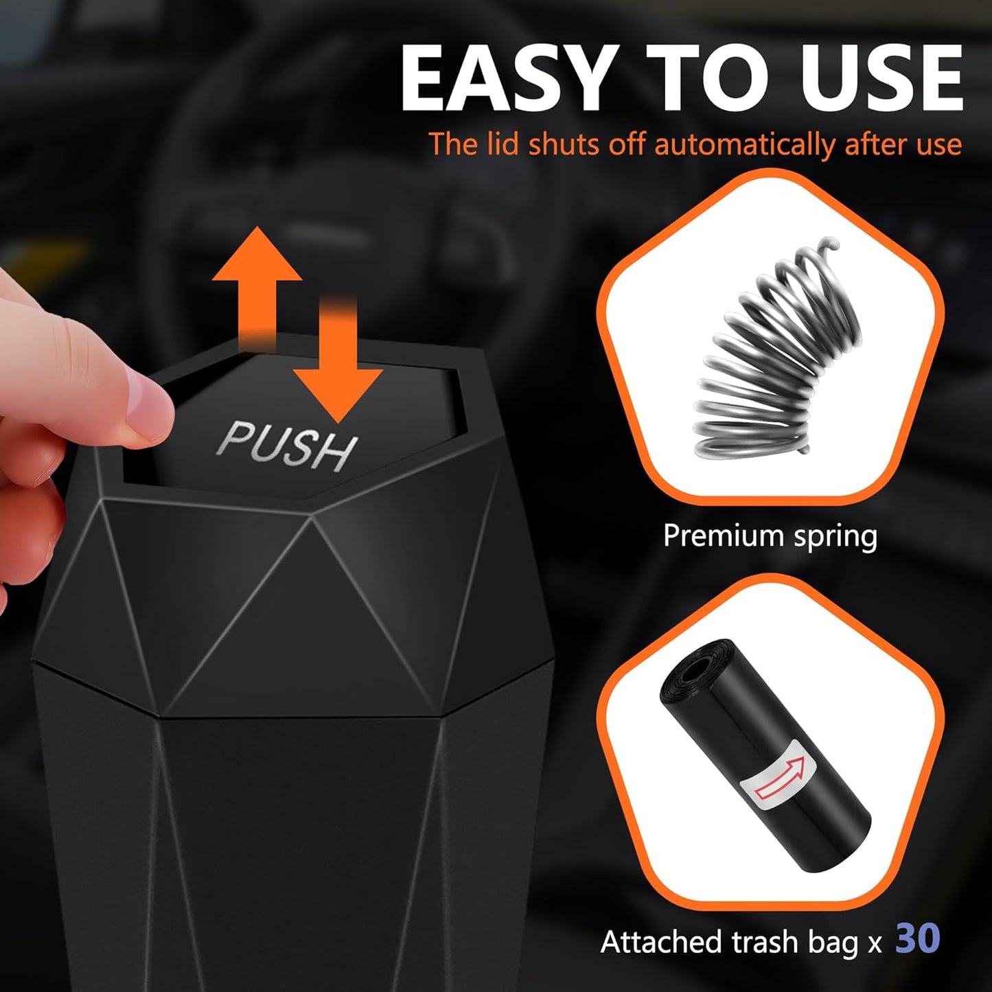 2025 Stylish Car Trash Can with Lid