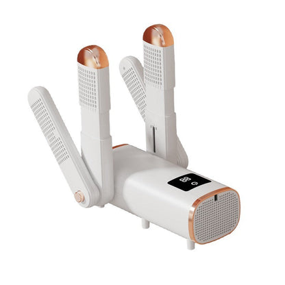 Evivoramx Electric Shoe Dryer with adjustable foldable drying arms and digital display on a white background.
