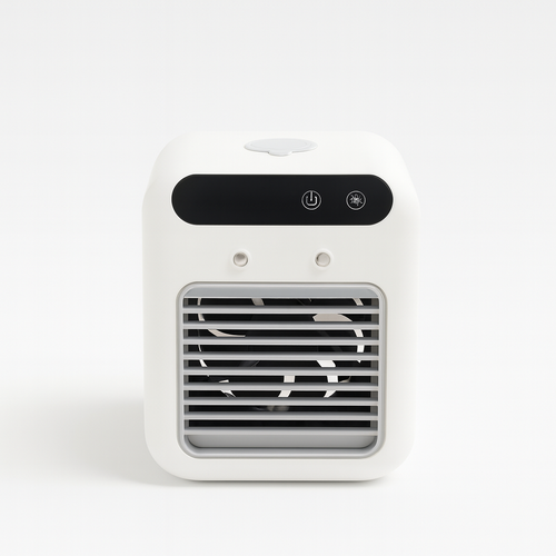 Evivoramx Mini Air Conditioner with front grill and control panel, shown on a white background.