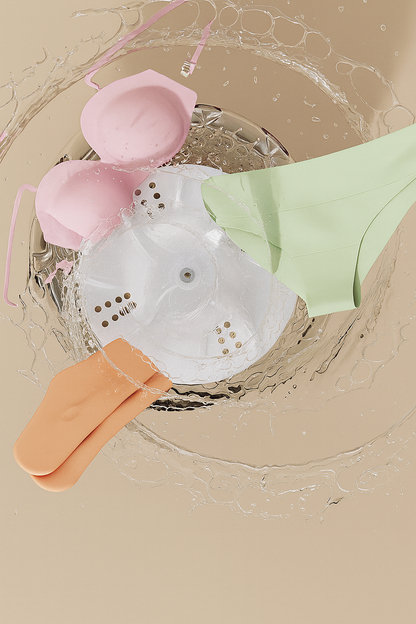 Evivoramx portable underwear washer deep-cleaning multiple delicate items, shown spinning bras and underwear in water.